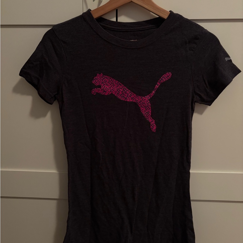 Puma Charcoal Sports Tee with Pink Logo